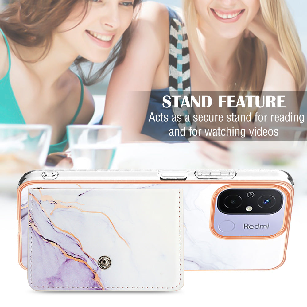 YB Leather Coating Series-9 for Xiaomi Redmi 12C 4G / 11A 4G Case IMD Pattern Kickstand Back Cover YB Leather Coating Series-9 for Xiaomi Redmi 12C 4G / 11A 4G Case IMD Pattern Kickstand Back Cover